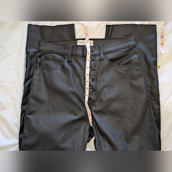 Abercrombie & Fitch Black Coated Ankle Straight Ultra High Rise Jeans Size 30 - Picture 6 of 10